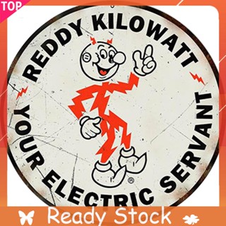 ภาพวาดเหล็ก ทรงกลม ลาย Reddy Kilowatt สไตล์วินเทจ ขนาด 30x30 ซม. 30x30 ซม. สําหรับตกแต่งผนัง