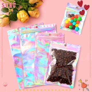 Suhu ถุงฟอยล์ Mylar ทรงสี่เหลี่ยมผืนผ้า ขนาด 4x6 นิ้ว สีเงิน แบบพกพา สําหรับใส่ขนมขบเคี้ยว ขนมขบเคี้ยว หน้าต่างด้านหน้า และซิป 200 แพ็ก