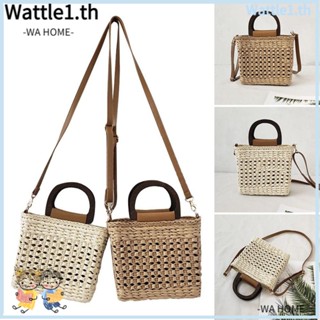 Wttle กระเป๋าสะพายไหล่ แบบหูรูด หูหิ้วไม้สาน จุของได้เยอะ ปรับได้ สําหรับผู้หญิง
