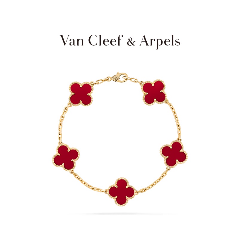 [รวมบรรจุภัณฑ์] Van Cleef &amp; Arpels / Vca Alhambra Four-Leaf Lucky Series Yellow K Gold Carnelian Five-Flower Bracelet