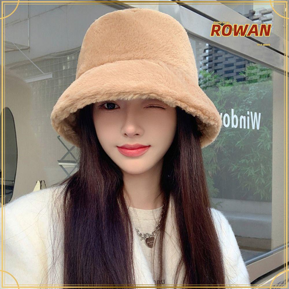 Rowans หมวกบักเก็ต ขนเทียมนิ่ม สีพื้น ให้ความอบอุ่น เหมาะกับฤดูหนาว สําหรับผู้หญิง