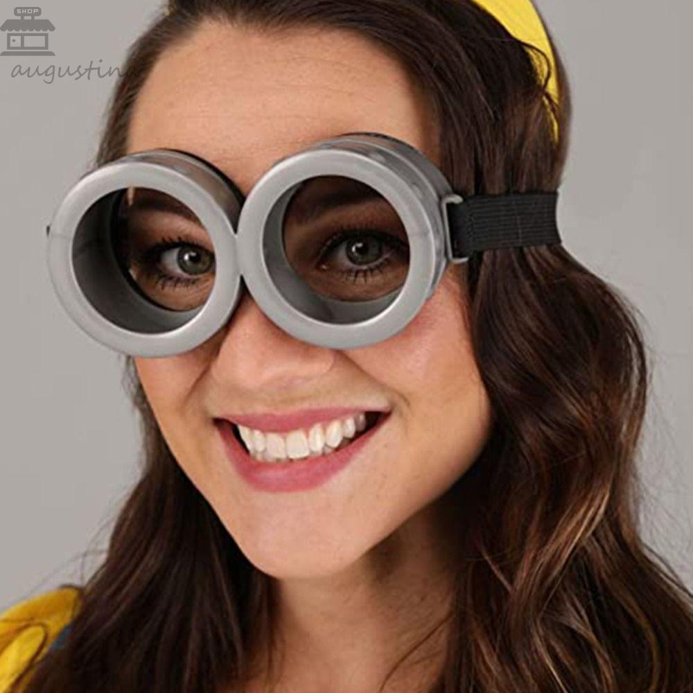 Augustina แว่นตา ทรงกลม ลายมินเนี่ยน 3D แนวตลก สีเหลือง สําหรับพร็อพถ่ายรูป