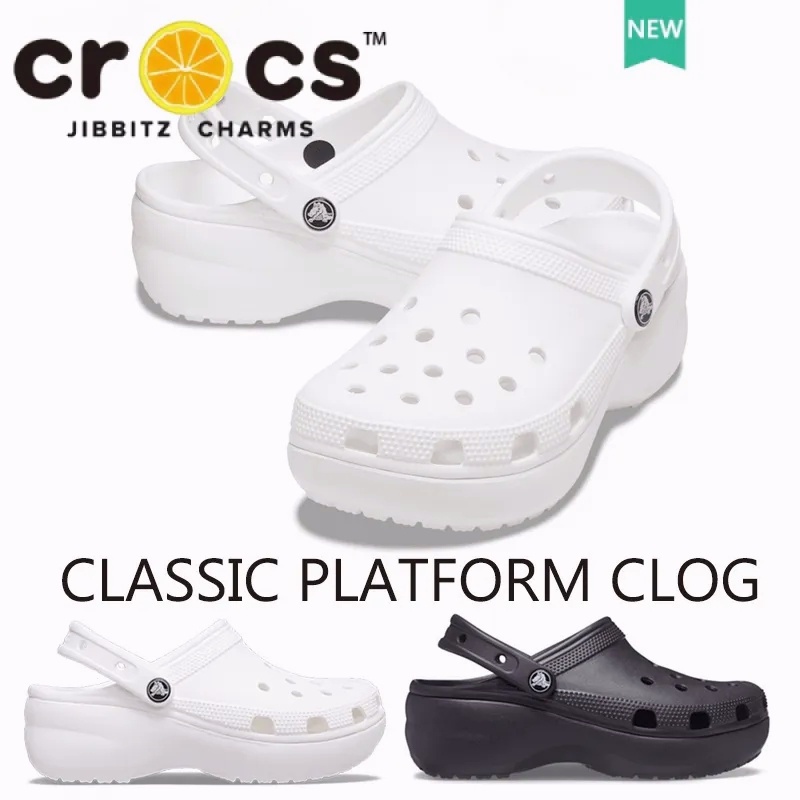 crocs แท้ Crocs classic platform clog สีขาวส้นสูง4.1cm  รองเท้ากันลื่น