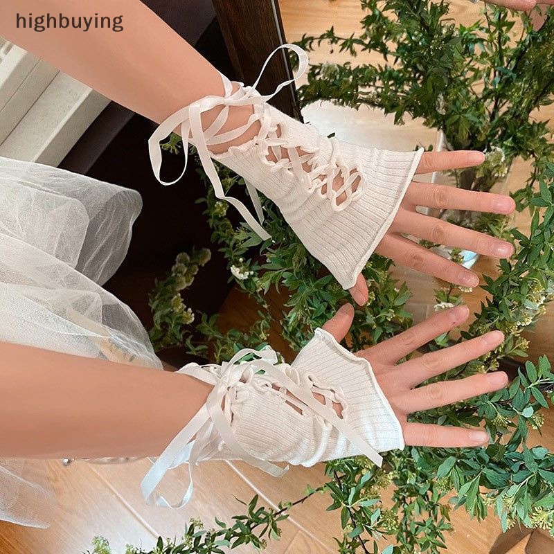 [highbuying] 1 คู่ สไตล์โลลิต้า DIY ถุงมือสาวหวาน ลูกไม้ขึ้น Ruffles แขนแขน JK ถุงมือโกธิค ไร้นิ้ว สําหรับผู้หญิง ฮาโลวีน เครื่องประดับใหม่ พร้อมส่ง