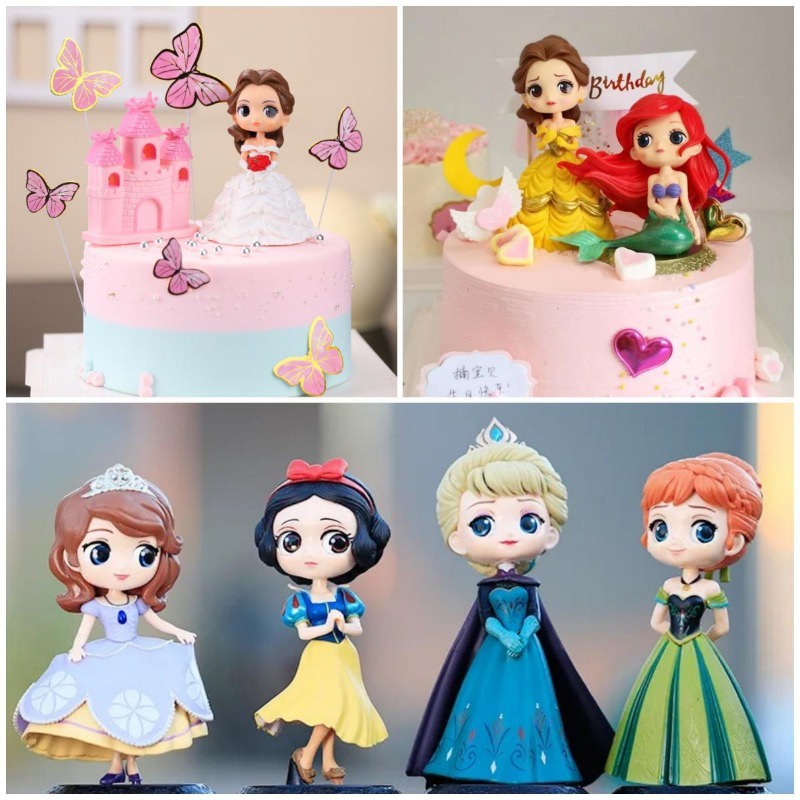 ตุ๊กตาเจ้าหญิงดิสนีย์ Cinderella Mermaid Anna Elsa Belle Sofia Snow White ขนาด 12-15 ซม. สําหรับตกแต่งเค้ก