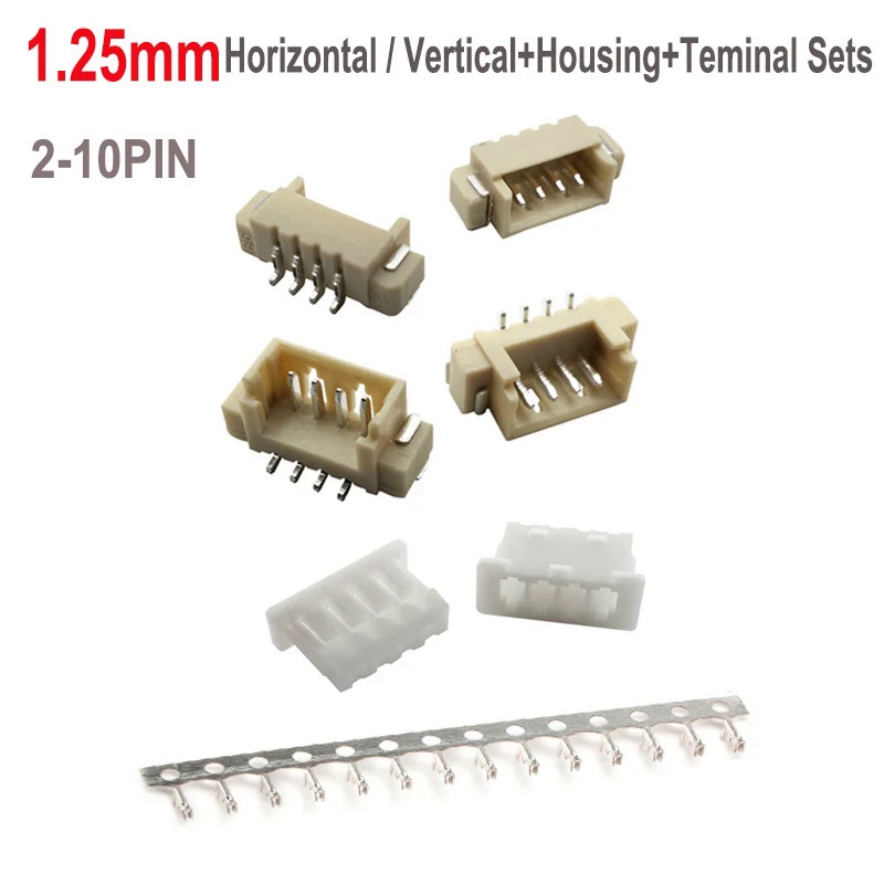 ชุดหัวเข็ม JST1.25 Pitch1.25 มม. แนวนอน SMD Pin ตัวผู้ ขั้วต่อเทอร์มินัล 10 ชุด