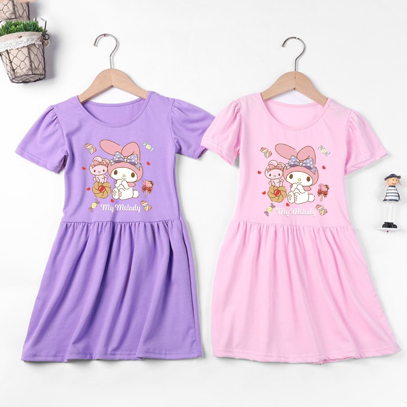 ชุดเดรสกระโปรงลําลอง แขนสั้น พิมพ์ลาย My Melody แฟชั่นฤดูร้อน สําหรับเด็กผู้หญิง นักเรียน