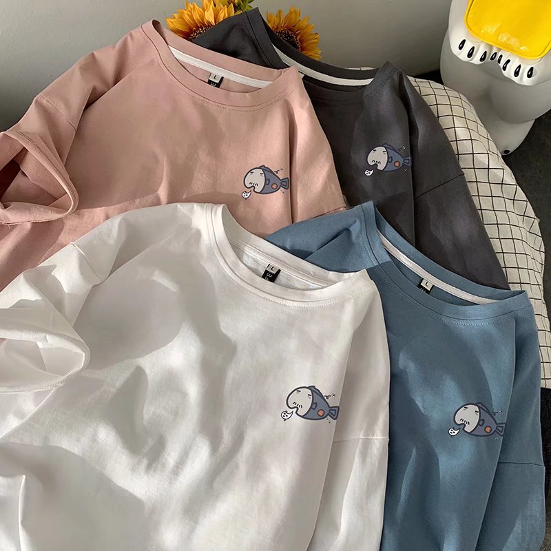 【M-8XL 】เสื้อยืดแขนสั้น พิมพ์ลายปลา แฟชั่นฤดูร้อน สไตล์เกาหลี สําหรับผู้ชาย และผู้หญิง