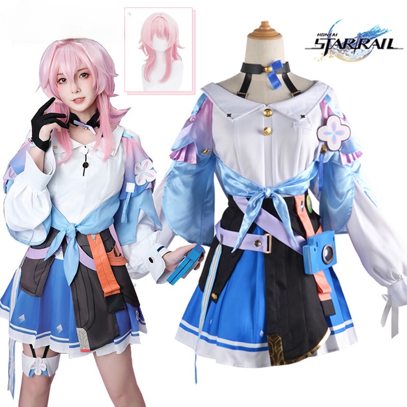 9 ชิ้นเกม Honkai Star Rail 7th มีนาคมคอสเพลย์เครื่องแต่งกายรองเท้าวิกผมชุดปาร์ตี้ฮาโลวีนผู้หญิงมีนาค