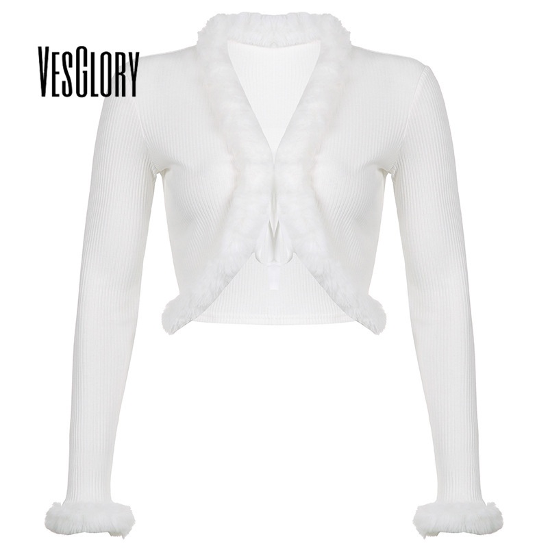 VesGlory ผู้หญิง Crop Top แฟชั่นแขนยาว V Neck Slim Fit Cadigan