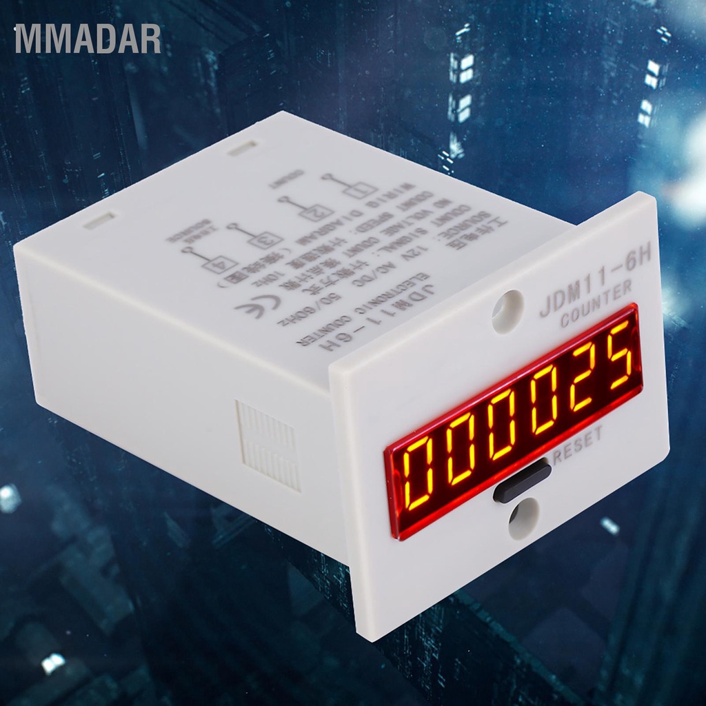 MMADAR JDM11-6H ไม่มีแรงดันไฟฟ้าเคาน์เตอร์ 6 หลักอิเล็กทรอนิกส์ LED Digital Display เคาน์เตอร์รีเลย์