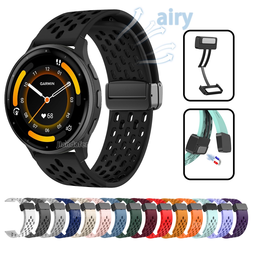 สายรัดระบายอากาศแบบรู D Buckle Sport magnetic Band สายรัดซิลิโคนอ่อนนุ่มสําหรับ Garmin Venu 4 3 2 plus Vivoactive 5 6 Forerunner 265 158 165