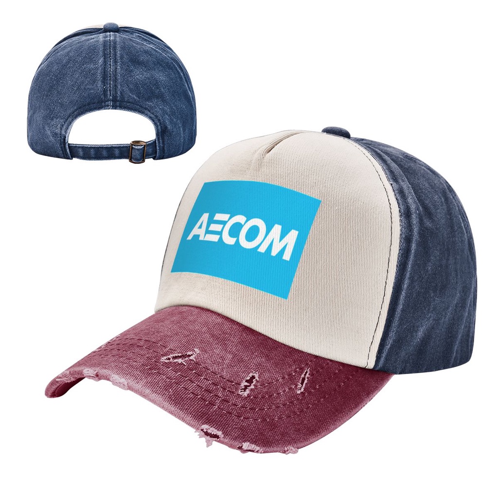 AECOM โลโก้คาวบอย Contrast สีล้างหมวกผู้ใหญ่คาวบอยหมวกเก่าผ้าฝ้าย 100% โค้ง Brim Sun หมวกปรับผู้ชายผ