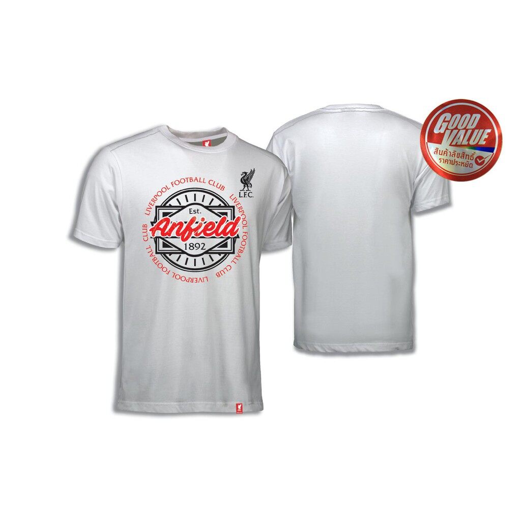 [S-5XL]เสื้อยืด ลิขสิทธิ์แท้ Liverpool ลิเวอร์พูล T-shirts รุ่น LFC-015 สีขาวS-5XL