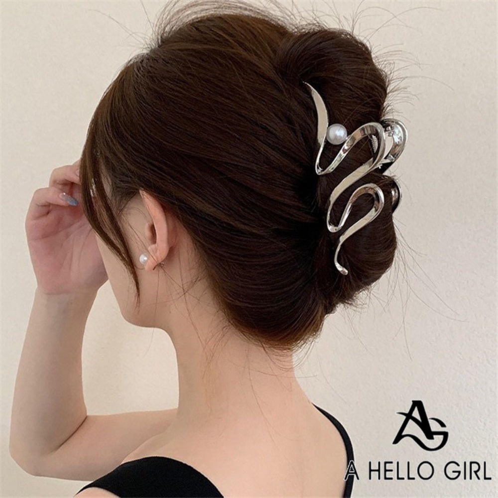 A HELLO GIRL กิ๊บติดผมโลหะ ประดับมุก ขนาดใหญ่ สําหรับผู้หญิง 2023