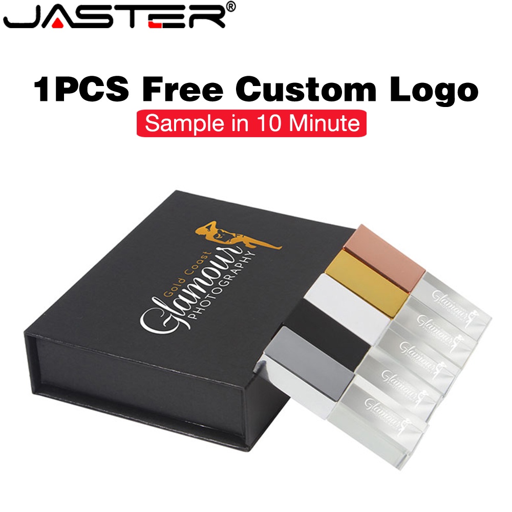 Jaster (โลโก้ที่กําหนดเองฟรี 1 ชิ้น) แฟลชไดรฟ์ USB 2.0 64GB คริสตัล + ไดรฟ์ปากกา สีดํา 32GB แฟลชไดรฟ์สตูดิโอถ่ายภาพ 16GB 3D เลเซอร์เพนไดรฟ์ 8GB หน่วยความจําการพิมพ์สี 4GB