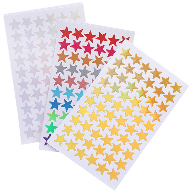 สติกเกอร์ รูปดาวสายรุ้ง สีทอง เงิน ขนาดเล็ก สําหรับตกแต่ง DIY 5 แผ่น ต่อถุง = 300 ชิ้น