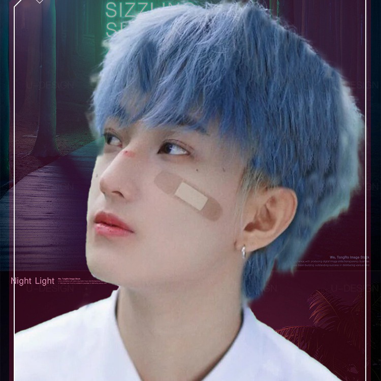 ใหม่วิกผมสีฟ้าชายผมสั้นเวอร์ชั่นเกาหลีหล่อเต็มหมวก Tinfoil Perm วิกผม cos ทรงผมหมวกเต็ม