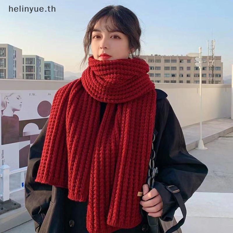 Helinyue ผ้าพันคอ ผ้าถัก แบบหนา ให้ความอบอุ่น สไตล์เกาหลี เหมาะกับฤดูใบไม้ร่วง และฤดูหนาว สําหรับผู้หญิง และผู้ชาย TH