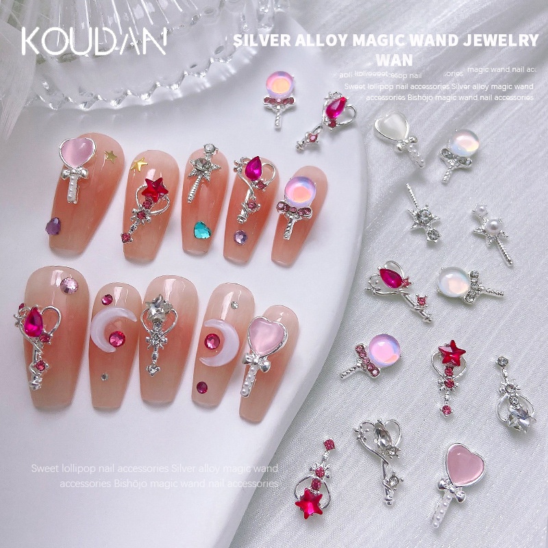 Koudan ไม้กายสิทธิ์เซเลอร์มูน หัวใจ สีชมพู สําหรับตกแต่งเล็บ DIY 10 ชิ้น