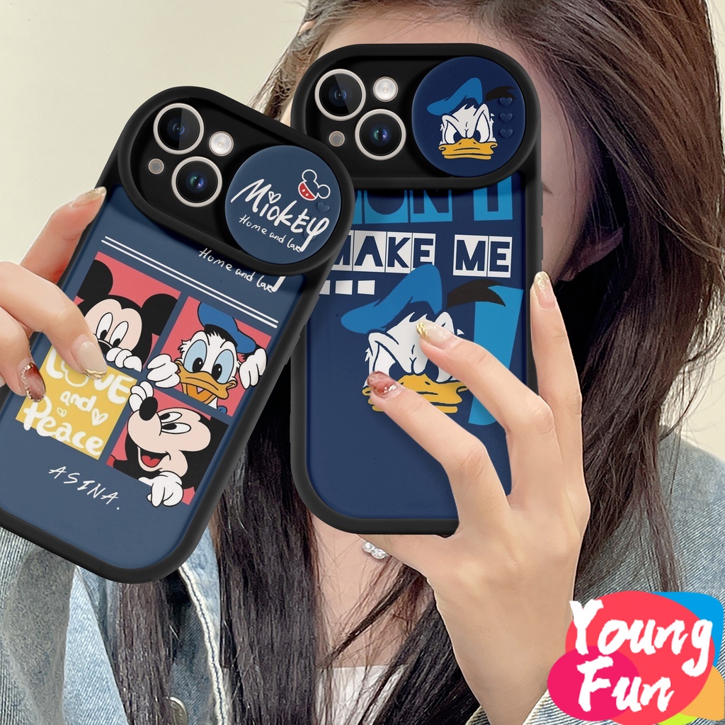 มิกกี้ เคส TPU สําหรับ iPhone 16 Pro MAX 15 14 XR 13 12 11 Pro Max 8 7 6 6S Plus X Xs Max Se 2020 13 12 11 เลนส์เลื่อนวงกลมป้องกันกรณีโทรศัพท์