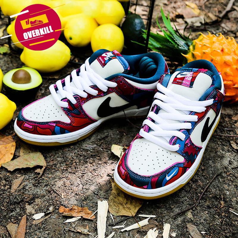 ♞NIKE NIKE Nike SB Dunk x Parra Joint White Blue Red Abstract Art Casual Shoes Basketball Running S