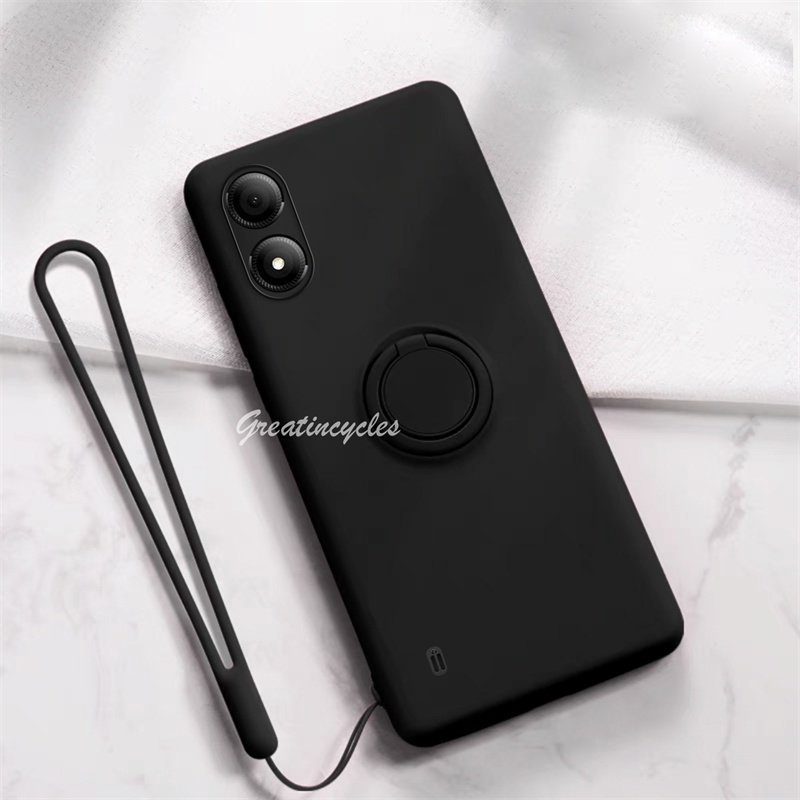 Zte Blade A33s กรณี Soft TPU โลหะสีดําที่วางโทรศัพท์แม่เหล็กฝาครอบป้องกันสายรัดข้อมือซิลิโคน Lanyard Anti-lost สลิงข้อมือเชือกสั้น