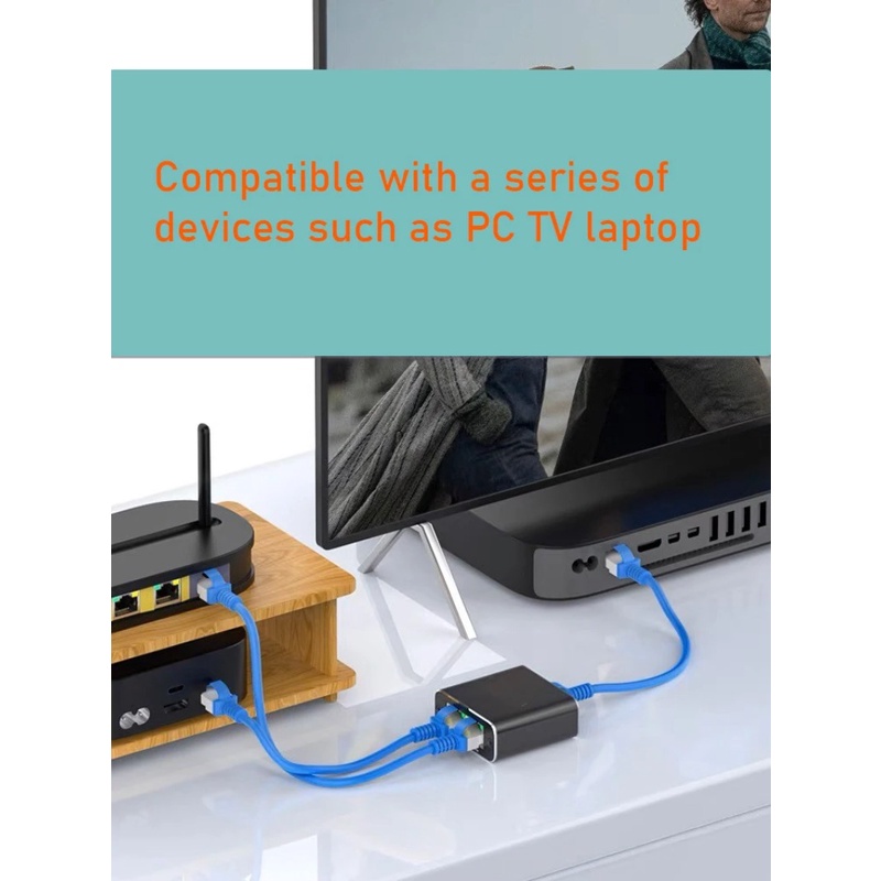 Gigabit ตัวแยกสายเครือข่ายอีเธอร์เน็ต LAN RJ45 เข้า 1 ออก 2 100 ม. 1000 ม. สําหรับแล็ปท็อป 2 ชิ้น