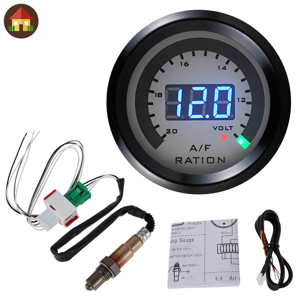 ชุดเกจวัดอัตราส่วนอากาศ เชื้อเพลิง 52 มม. 2 นิ้ว 12V AFR พร้อมเซนเซอร์ออกซิเจน O2 โวลต์มิเตอร์รถยนต์ SHOPTKC6961