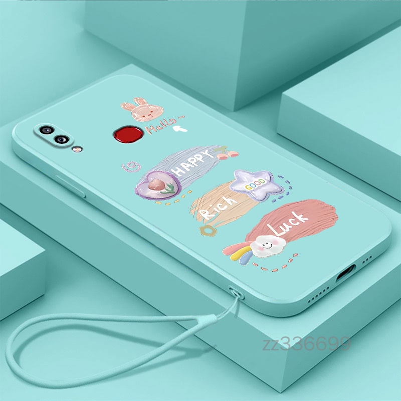 เคสโทรศัพท์มือถือ ซิลิโคน ขอบตรง พร้อมสายคล้อง สําหรับ Samsung A10 A10S A20 A30 A20S 2024
