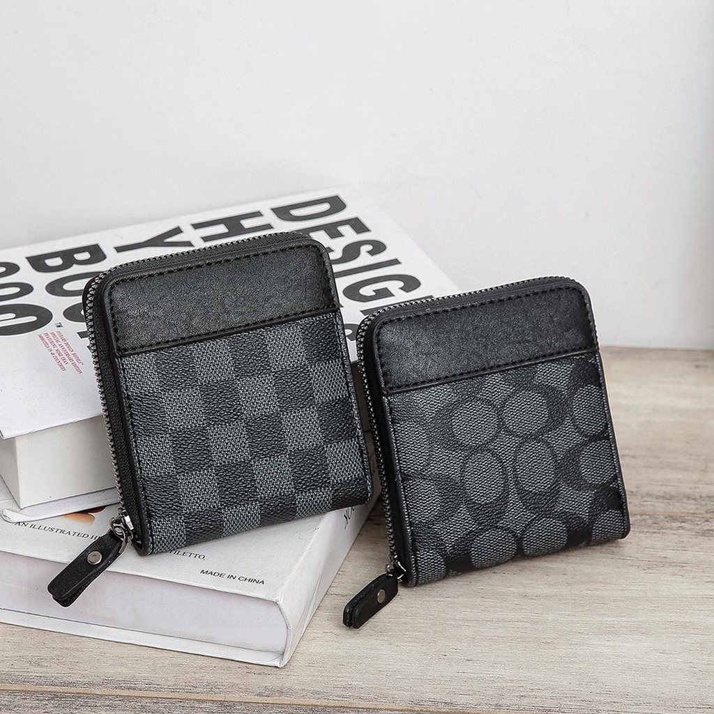 XM-2005C กระเป๋าสตางค์ลายสก็อต มีซิปรอบ เก๋ไก๋สำหรับผู้ชายและผู้หญิง พร้อมกล่องของขวัญฟรี