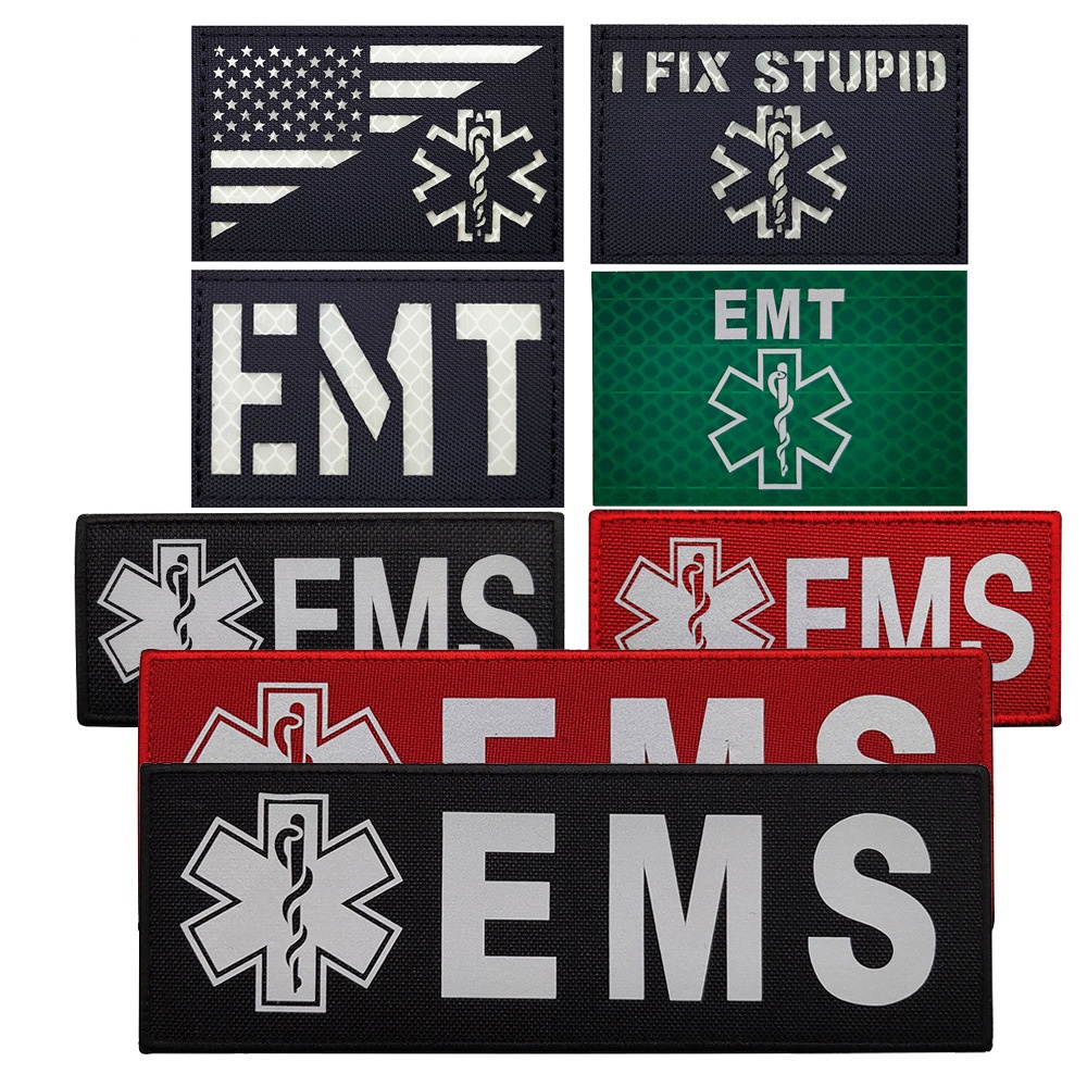ออกแบบใหม่ IR สะท้อนแสง Velcro Patch EMT EMS Rescue Medical First Aid Night Identification Badge ผ้า