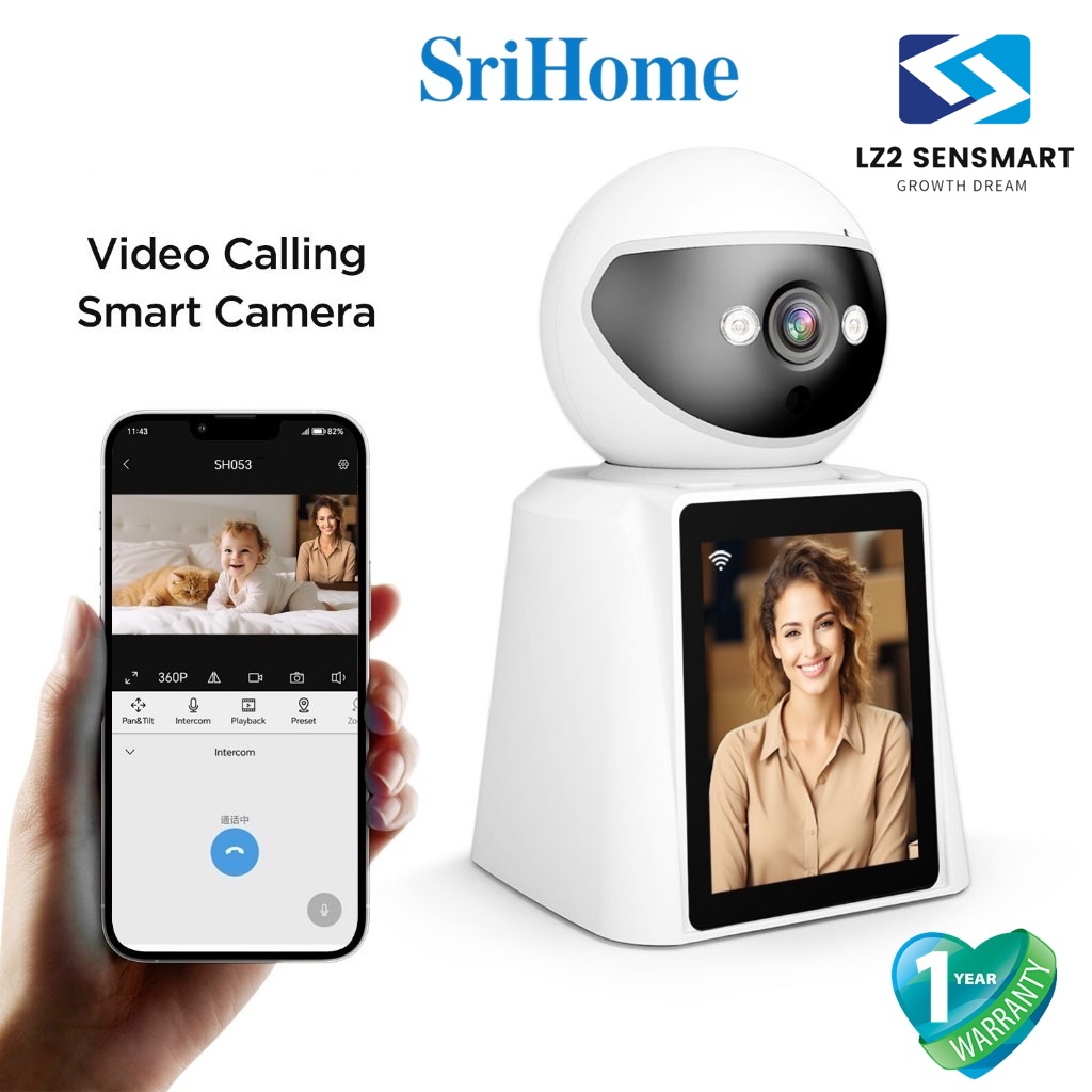 SriHome SH053 FHD วิดีโอคอลกล้องอัจฉริยะกล้องวงจรปิดพร้อมหน้าจอ LCD กล้อง​วงจรปิด​ กล้อง​ไร้สาย​ กล้