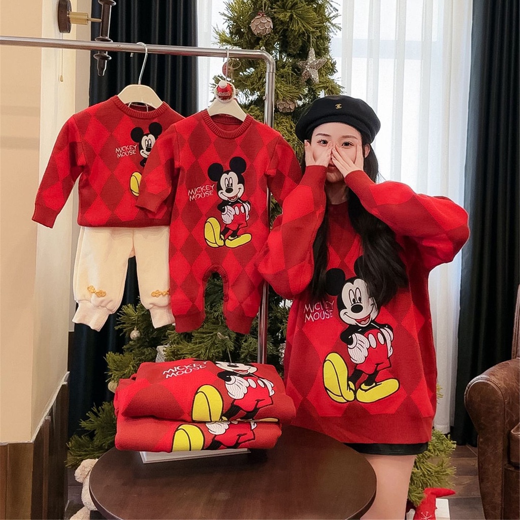 เสื้อกันหนาว ลายการ์ตูนมิกกี้เมาส์ แฟชั่นฤดูใบไม้ร่วง และฤดูหนาว สําหรับแม่ และลูก