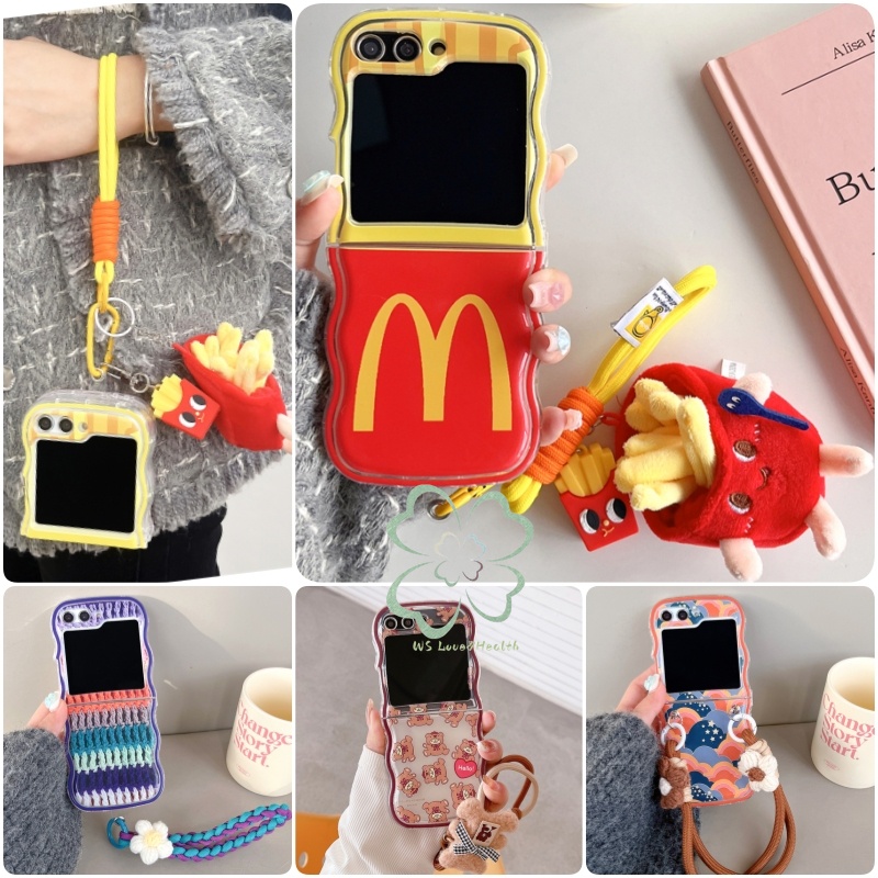 น่ารัก Pendent Lanyard Wave Edge Soft Case Samsung Galaxy Z Flip 6 Z Flip 5 Z Flip 4 Z Flip 3 Wavy Frame Casing Creative Painted Bracelet Transparent กันกระแทกฝาหลัง