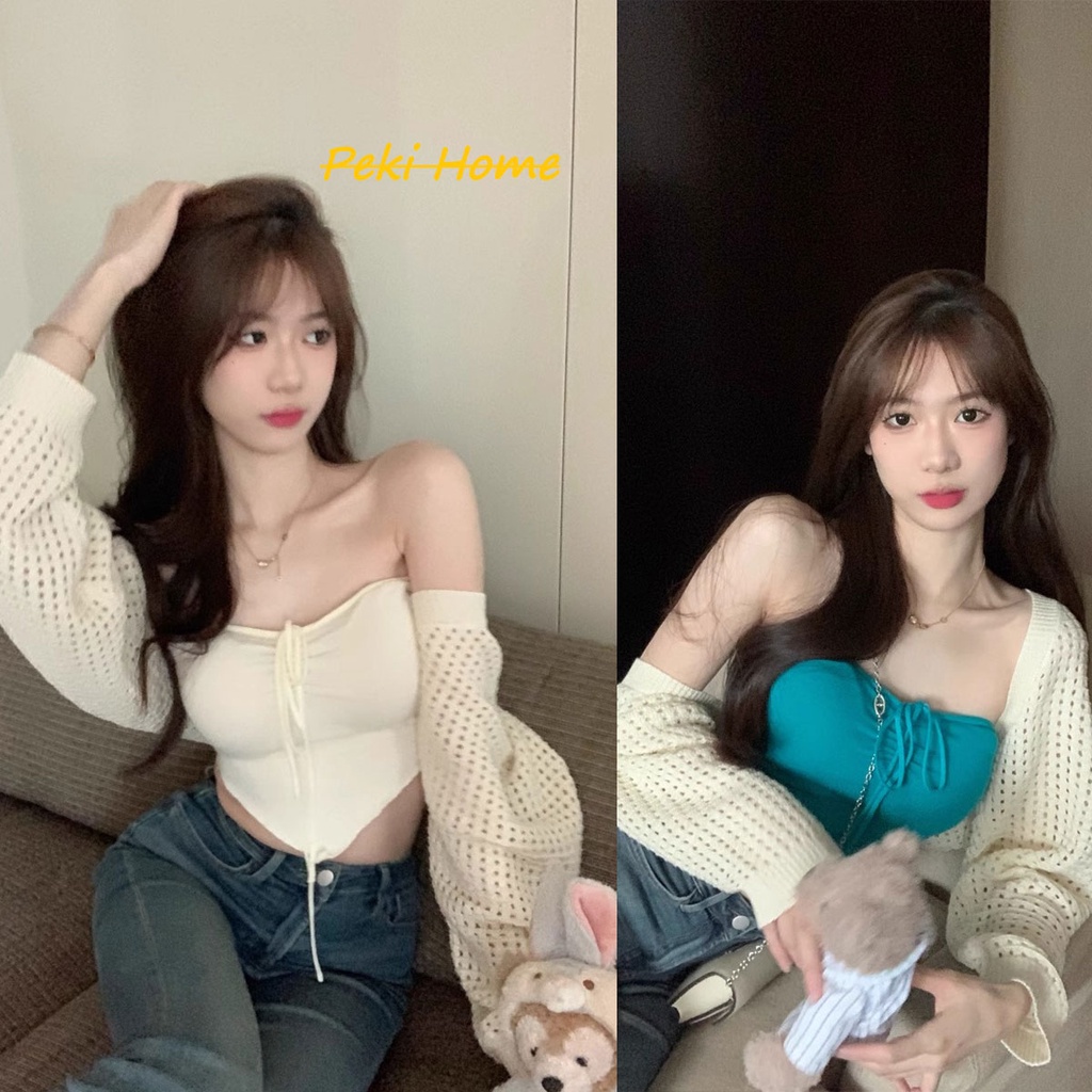 พร้อมส่ง เสื้อเกาะอกเเฟชั่นผู้หญิงทรงสามเหลี่ยม สีสันสดใส