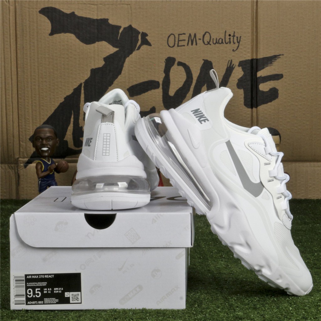 Nike AIR MAX 270 REACT วิ่งสำหรับชายหญิงสีขาว/สีเทา รองเท้า Hot sales