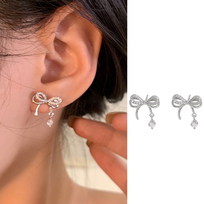 นำเข้า -ต่างหู Bowknot Zircon สำหรับผู้หญิง Summer ประณีตต่างหูอารมณ์ที่ไม่ซ้ำกันcod