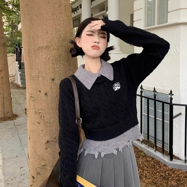 Floerns เสื้อกันหนาวแขนยาว คอปกโปโล แต่งขาดแบบเก๋ สําหรับผู้หญิง
