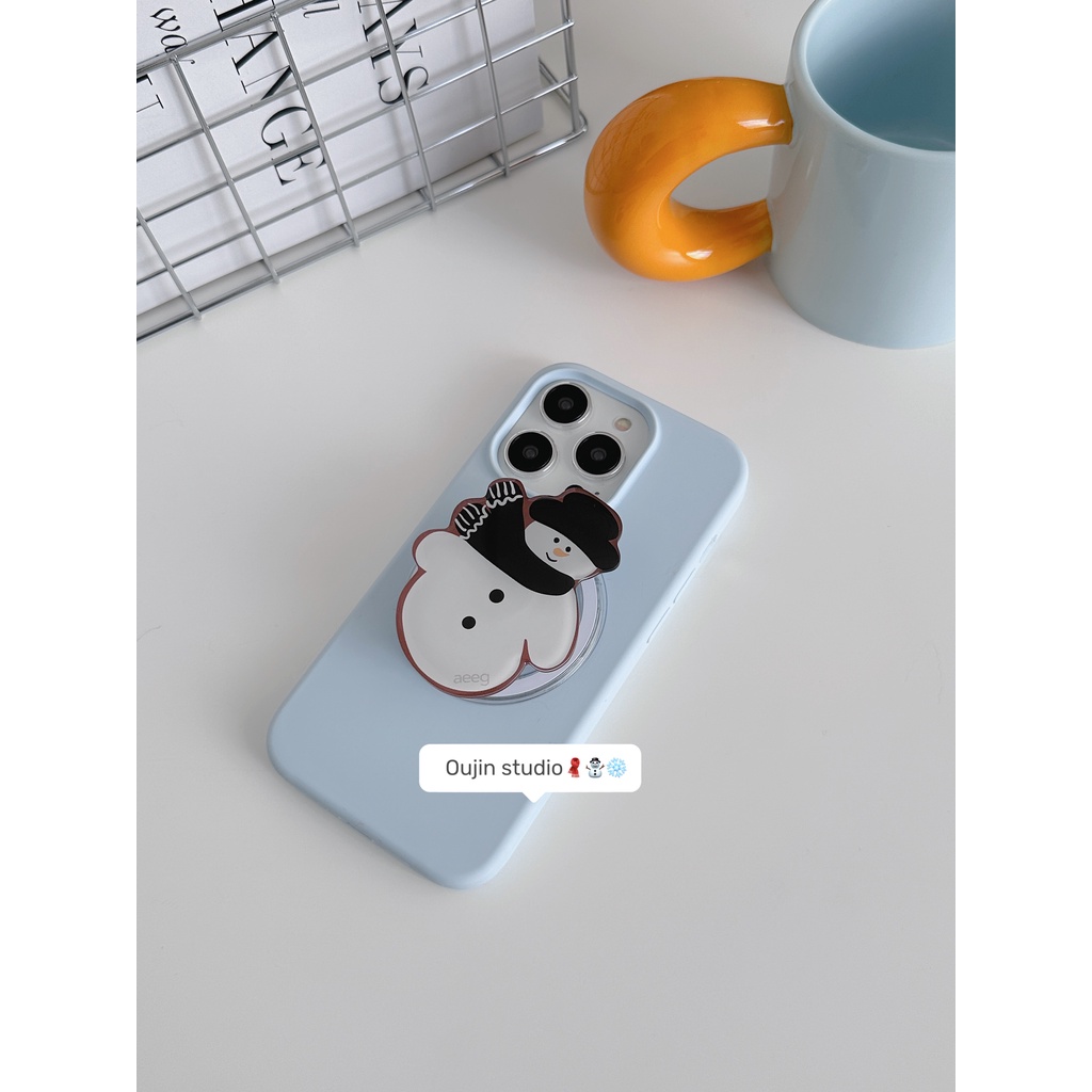 ใหม่ เคสโทรศัพท์มือถือ ซิลิโคนนิ่ม แม่เหล็ก ลายสโนว์แมน สีฟ้า สไตล์ญี่ปุ่น เกาหลี สําหรับ 15promax 13 15pro 14promax 11