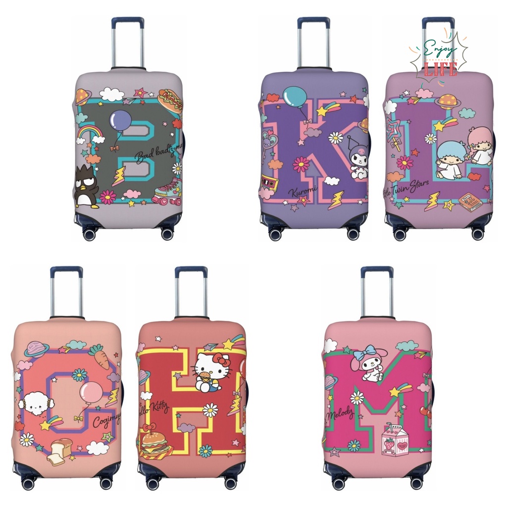 Letter Sanrio Hello Kitty Travel กระเป๋าเดินทาง Protector ยืดหยุ่นป้องกันล้างทําความสะอาดได้กระเป๋าเดินทางเหมาะสําหรับ 18-32 นิ้ว 0049 อะนิเมะของขวัญ