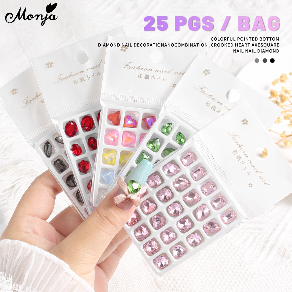 Monja พลอยเทียม 3D แวววาว สําหรับตกแต่งเล็บ เครื่องประดับ 25 ชิ้น