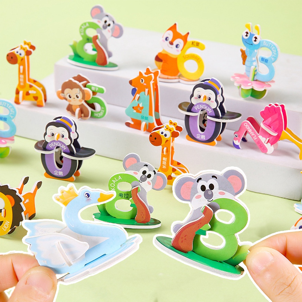 10 ชิ้น/ชุด จิ๊กซอว์ปริศนา รูปสัตว์ 3D สามมิติ แฮนด์เมด DIY ของเล่นเสริมการเรียนรู้เด็ก YL206