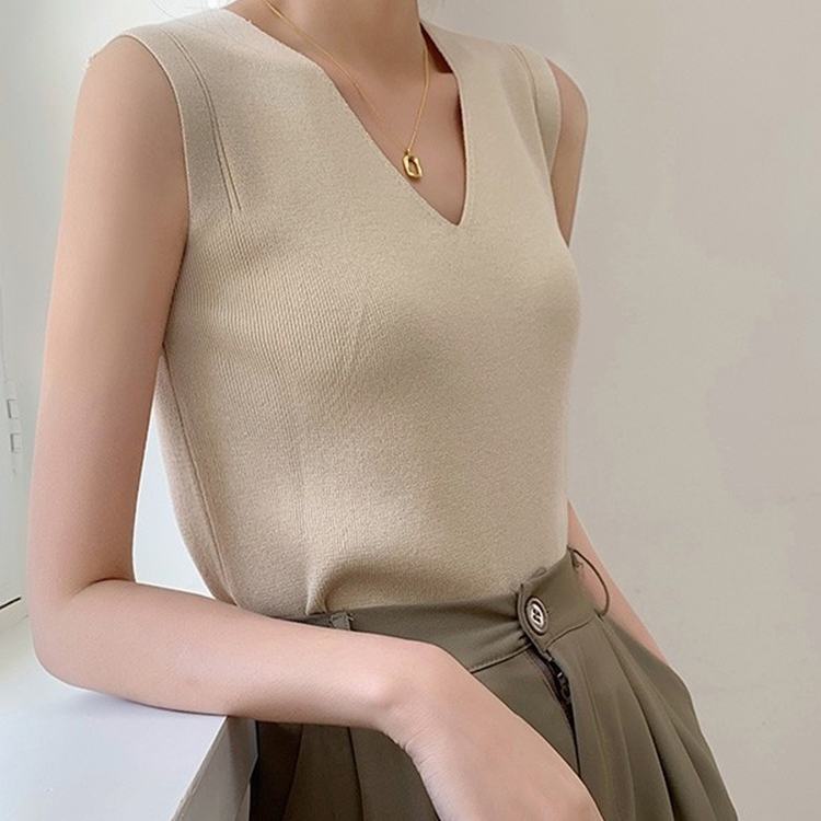 Sling vest women's spring and autumn sweater V-collar sleeveless bottoming shirt fashionable ice silk blouse