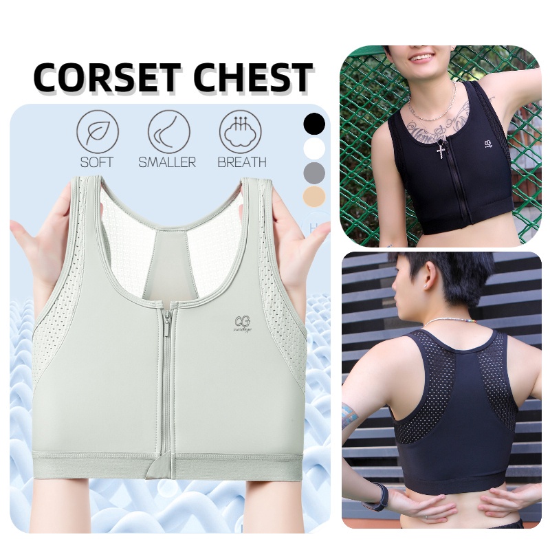 ชุดคอร์เซ็ต มีซิป ยางพารา interlayer หน้าอก Binder Tomboy ห่อเต้านมสั้นแบน Binder สปอร์ตบราคอสเพลย์ใหญ่ Boobs Shapewear Shaper