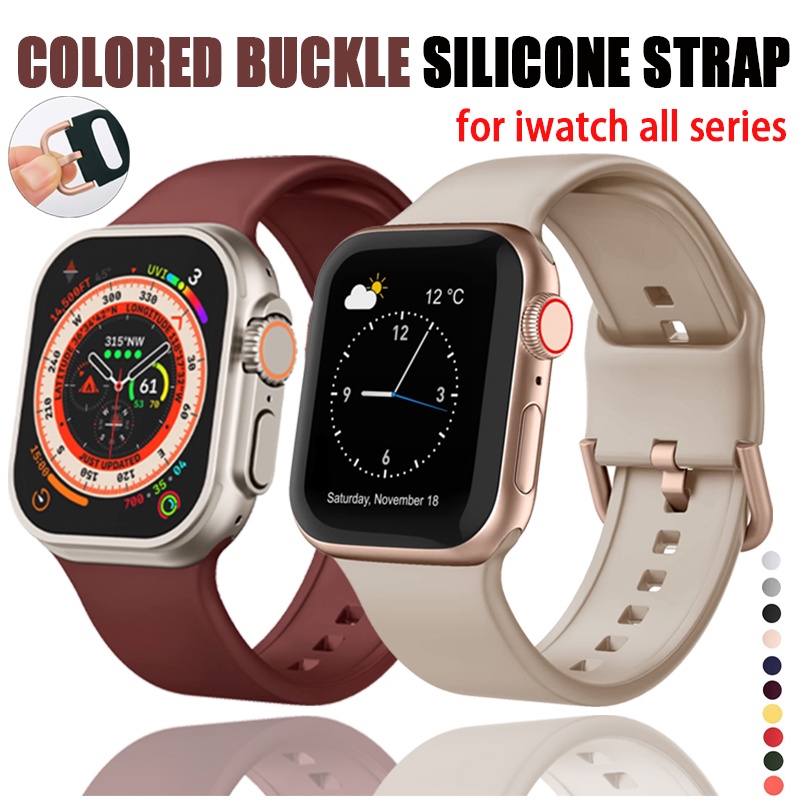 สายนาฬิกาข้อมือ ซิลิโคนนิ่ม พร้อมบักเกิล สีคลาสสิก แบบเปลี่ยน สําหรับ iWatch ultra 49 45 44 42 41 40 มม. iWatch series 9 SE 8 7 6 5 4 3 2 1