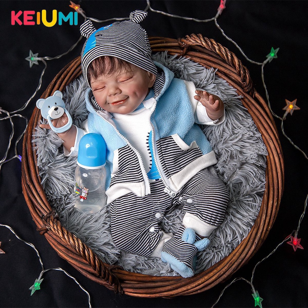 Keiumi แบบใหม่ ตา 20 นิ้ว ผ้าปิดร่างกาย ตุ๊กตาคลอด ตุ๊กตายางนุ่มจําลอง เด็กทารก