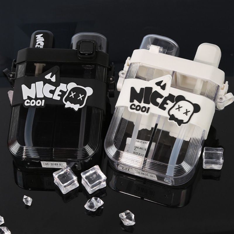 กระติกน้ำเด็ก ขวดน้ําดื่ม 2in1กระติกน้ำเด็ก620มล สําหรับเด็ก พร้อมสติกเกอร์3D มีสายสะพาย แก้วน้ําน่ารัก ทรงเหลี่ยม💧 - รูปที่ 6