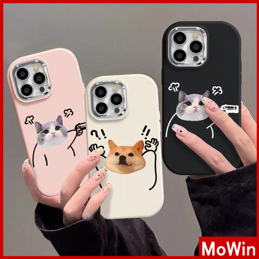 Mowin - เข้ากันได้สำหรับ เคสไอโฟน11 เคส iphone 11 15 pro max กรณีป้องกันลายนิ้วมือ TPU นุ่มโลหะไฟฟ้ากรอบกล้องน่ารักตลกยิงแมวลูกสุนัขเข้ากันได้กับ iPhone 14 13 12 11 PRO MAX XS XR
