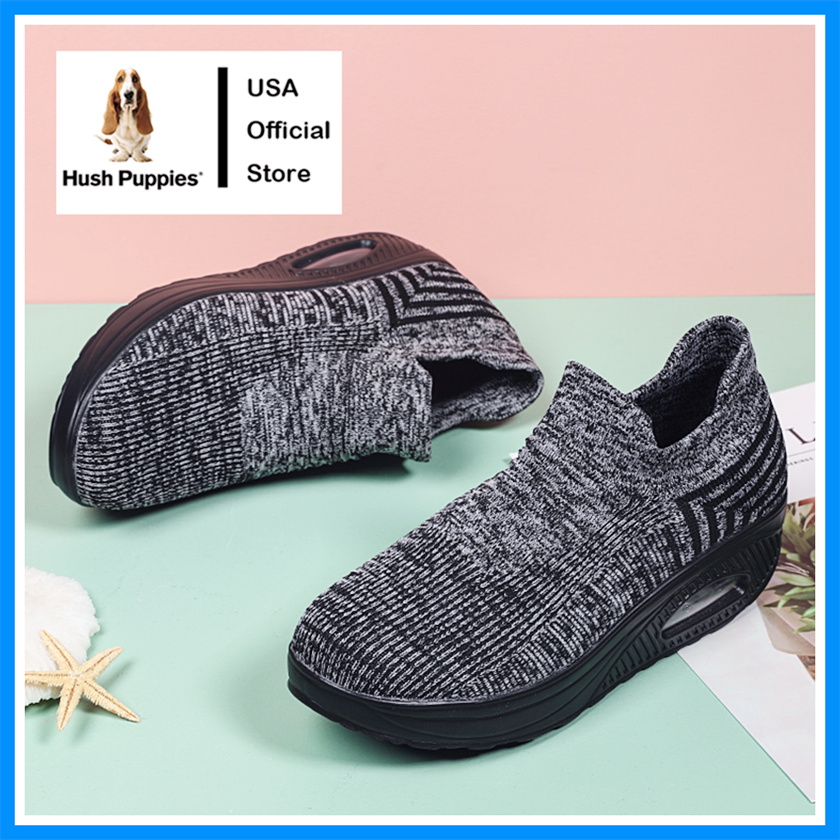 Hush Puppies รองเท้าผ้าใบ โลฟเฟอร์ ส้นแบน แบบสวมครึ่งหนึ่ง สไตล์เกาหลี สําหรับผู้หญิง และผู้ชาย